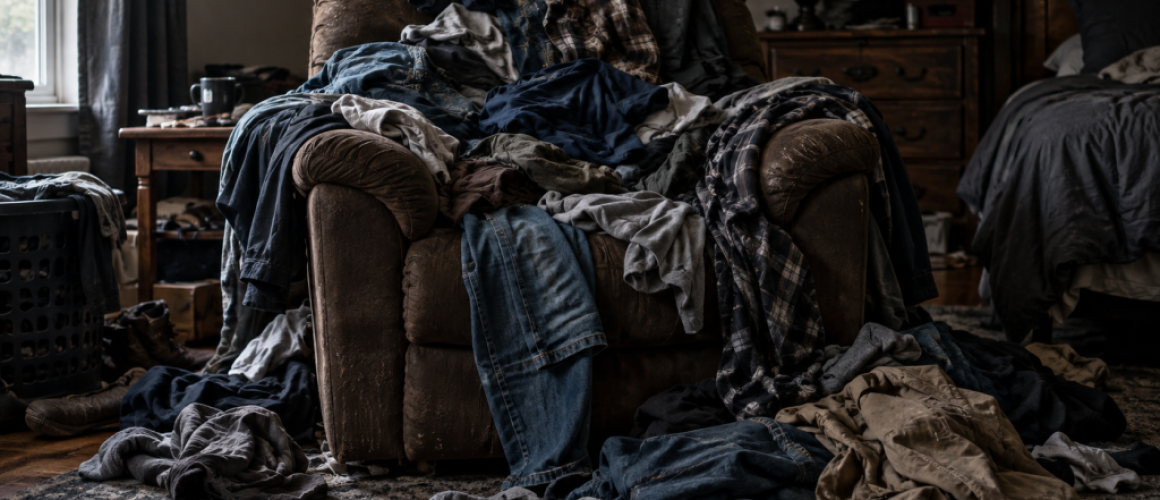 Buried Recliner Beneath a Laundry Heap