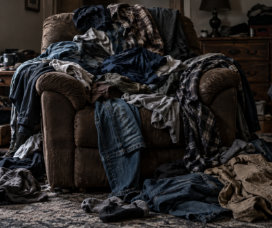 Buried Recliner Beneath a Laundry Heap