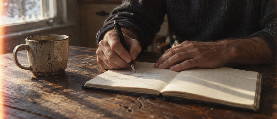 man creating a personal inventory at his desk