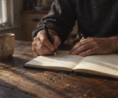 man creating a personal inventory at his desk